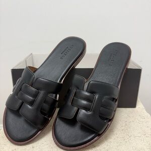 Ateliers Black Leather Slide Sandals